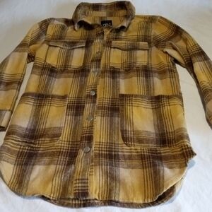 Men's Plaid Button-Down Shirt in Yellow and Brown